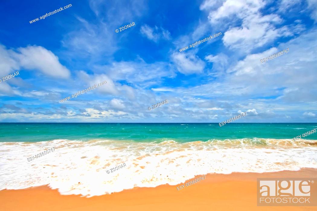 Stock Photo: Ripple on White Sand Beach with Perfect Sunny Sky at Phuket Thailand.