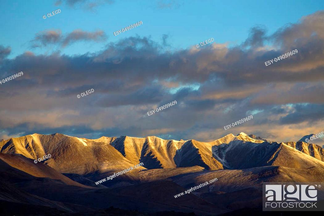 Stock Photo: Himalayan landscape in Himalayas mountain at sunrise along Manali - Leh highway. Ladakh, India. Dawn in the Himalayan mountains.