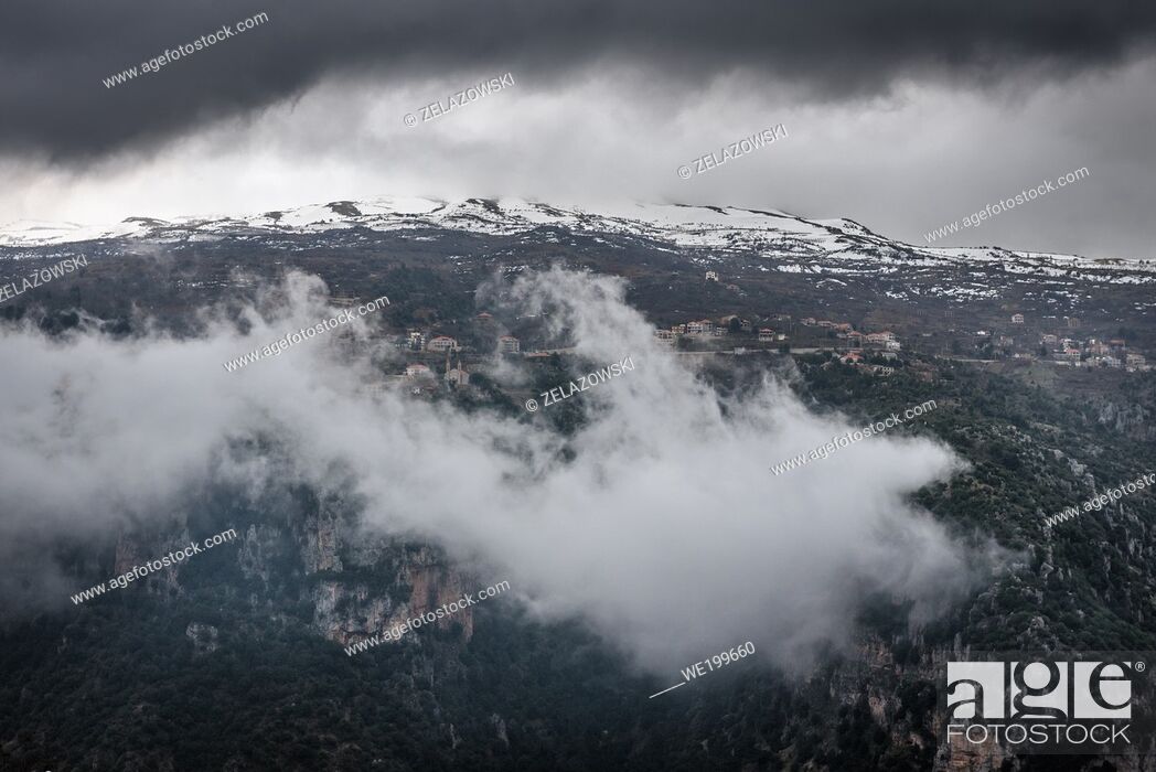 Stock Photo: Aerial view from Blouza village on Kadisha Valley also called Holy Valley in North Governorate, Lebanon.