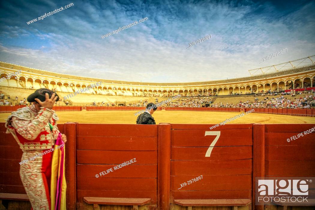 Stock Photo: Real Maestranza bullring during a bullfight, Seville, Spain.