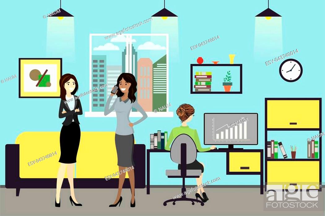 Cartoon business women working at modern office, Business woman speaks on  the phone, Stock Vector, Vector And Low Budget Royalty Free Image. Pic.  ESY-043740014 | agefotostock