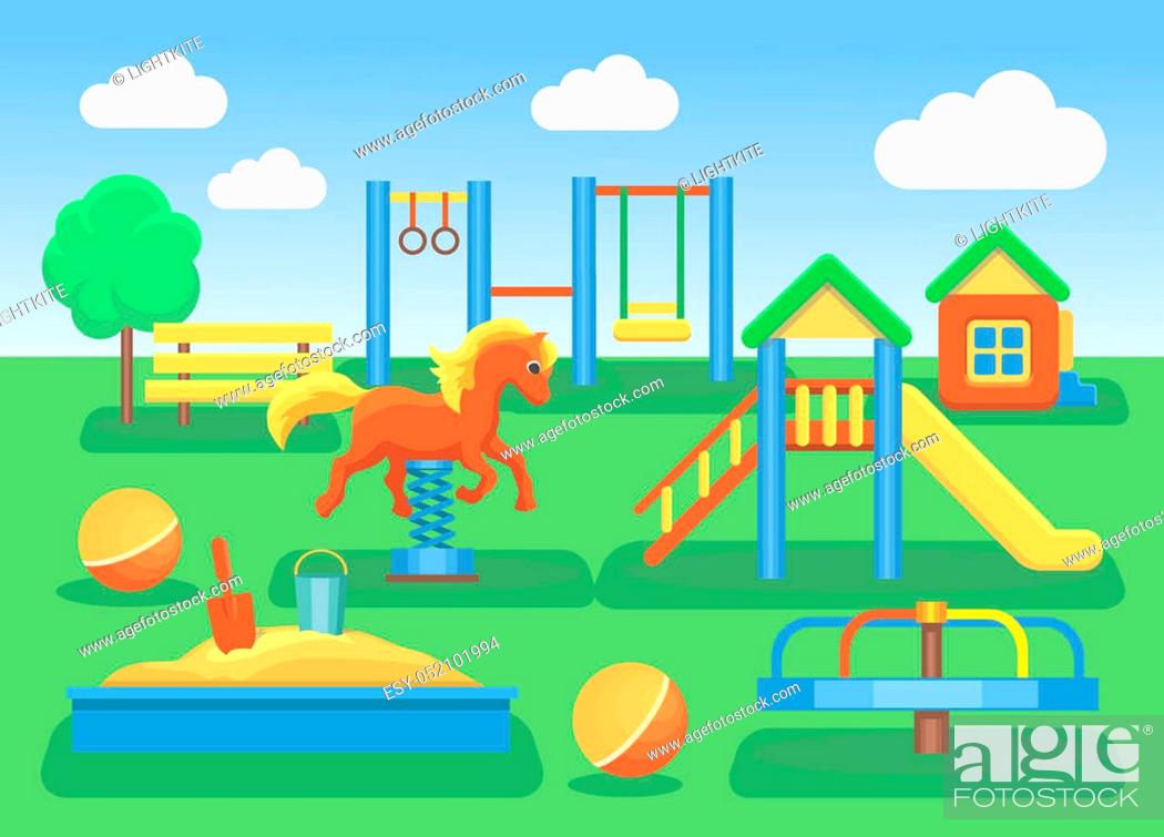 Kids playground cartoon concept background. Slide outdoor, sand and  childhood, illustration, Stock Photo, Picture And Low Budget Royalty Free  Image. Pic. ESY-052101994 | agefotostock