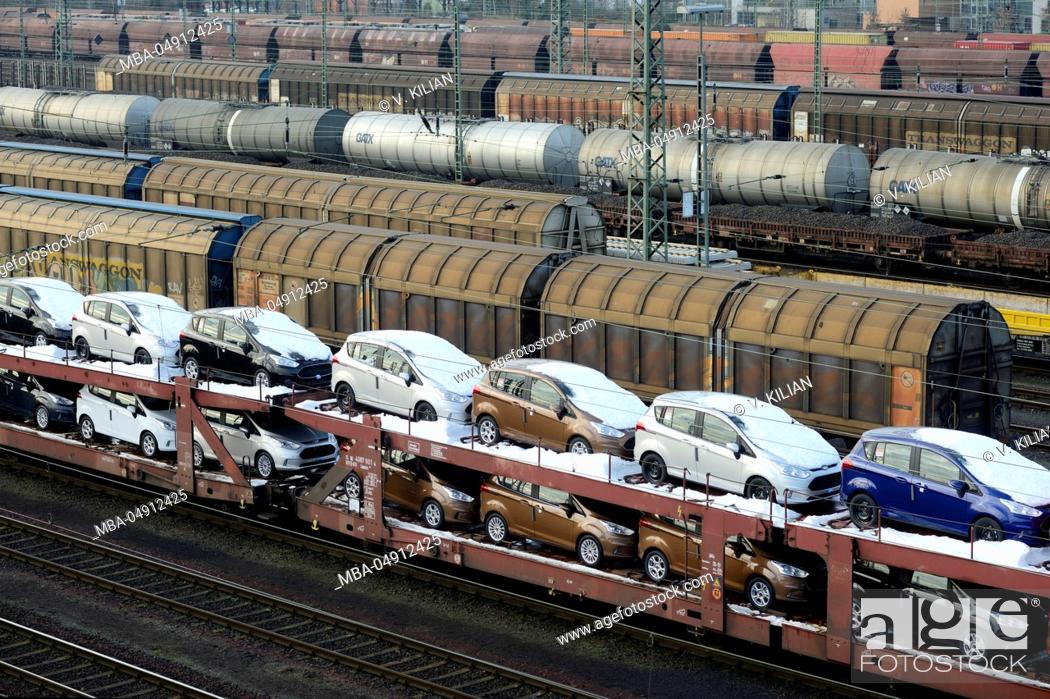 Stock Photo: Car train with Ford B-MAX cars, Germany, North Rhine-Westphalia,.