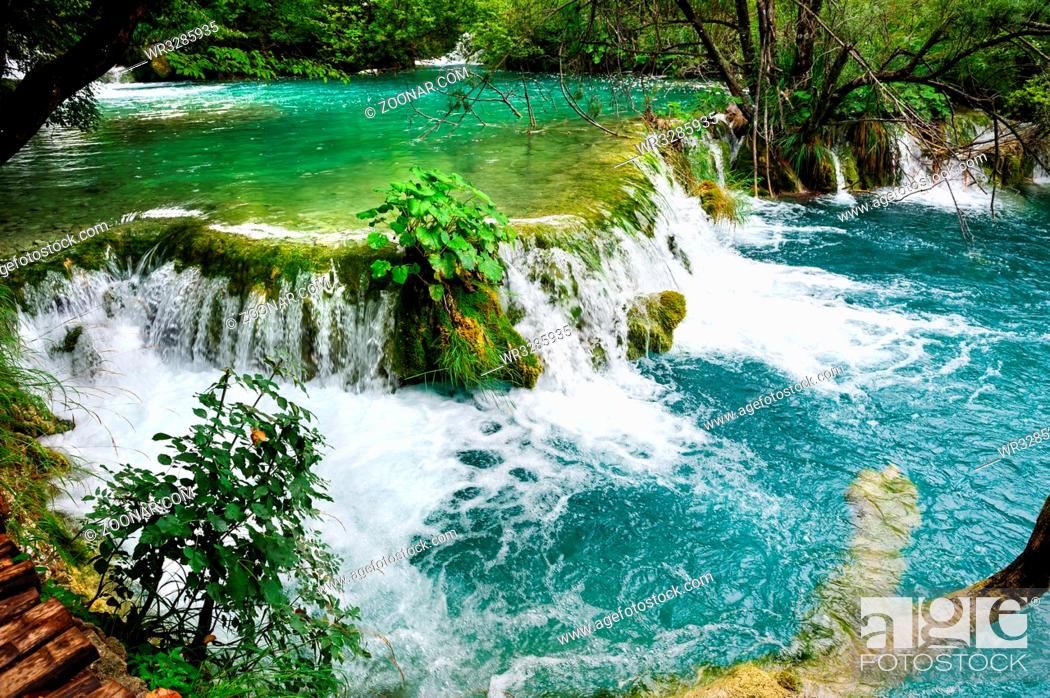 Stock Photo: Beautiful waterfalls in Plitvice Lakes, National Park of Croatia.
