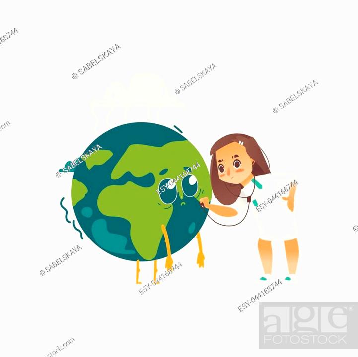 Vector save the planet concept. Flat cartoon girl doctor holding  stethoscope examining lungs of..., Stock Vector, Vector And Low Budget  Royalty Free Image. Pic. ESY-044168744 | agefotostock