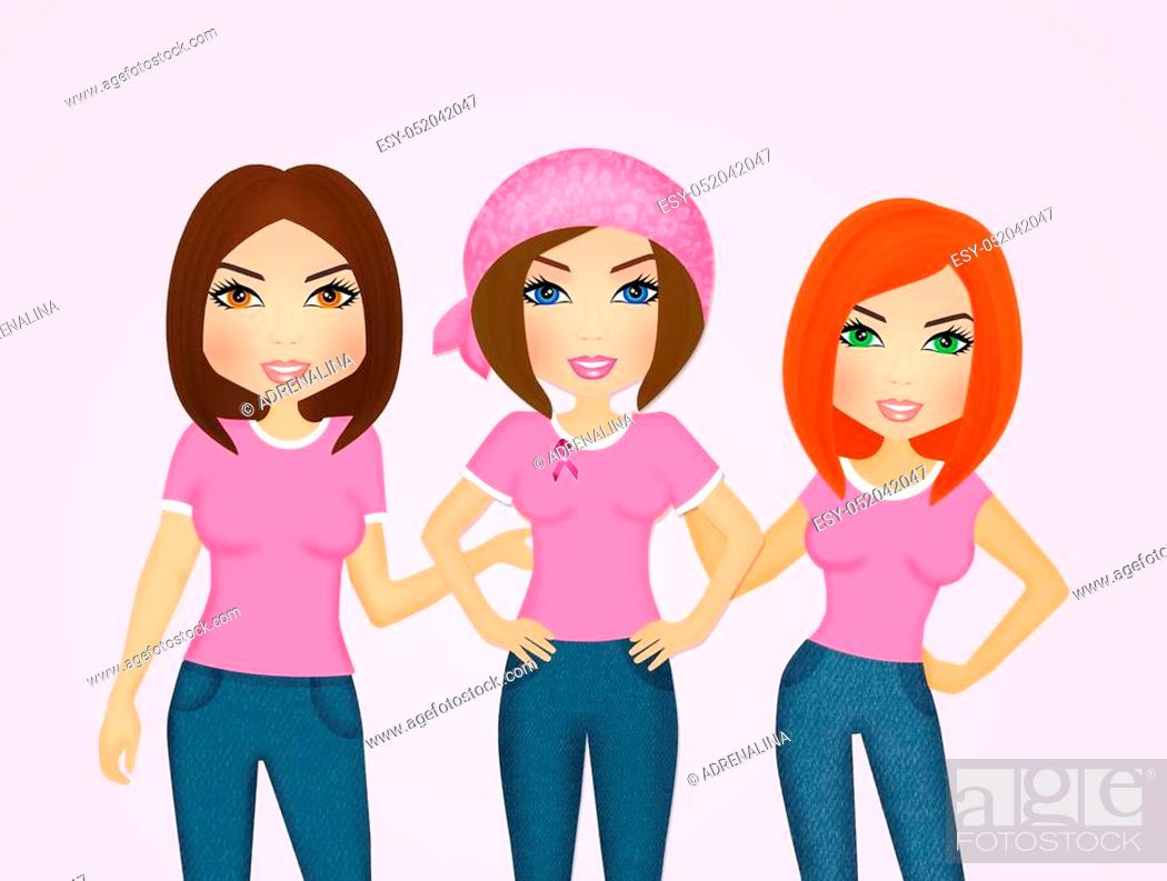 Stock Photo: illustration of women joined for the fight against breast cancer.