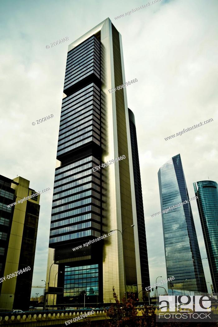 Stock Photo: Crystal Tower, skyscraper of Madrid, placed in financial zone , four modern skyscrapers (Cuatro Torres), Spain.