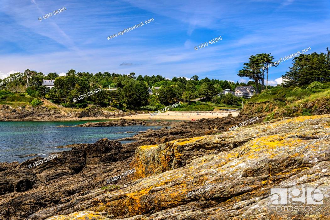 Stock Photo: France, Brittany, FinistÃ¨re Department, Kerfany-les-Pins, Plage de Kerfany, view from Pointe de KerhermÃ©n.
