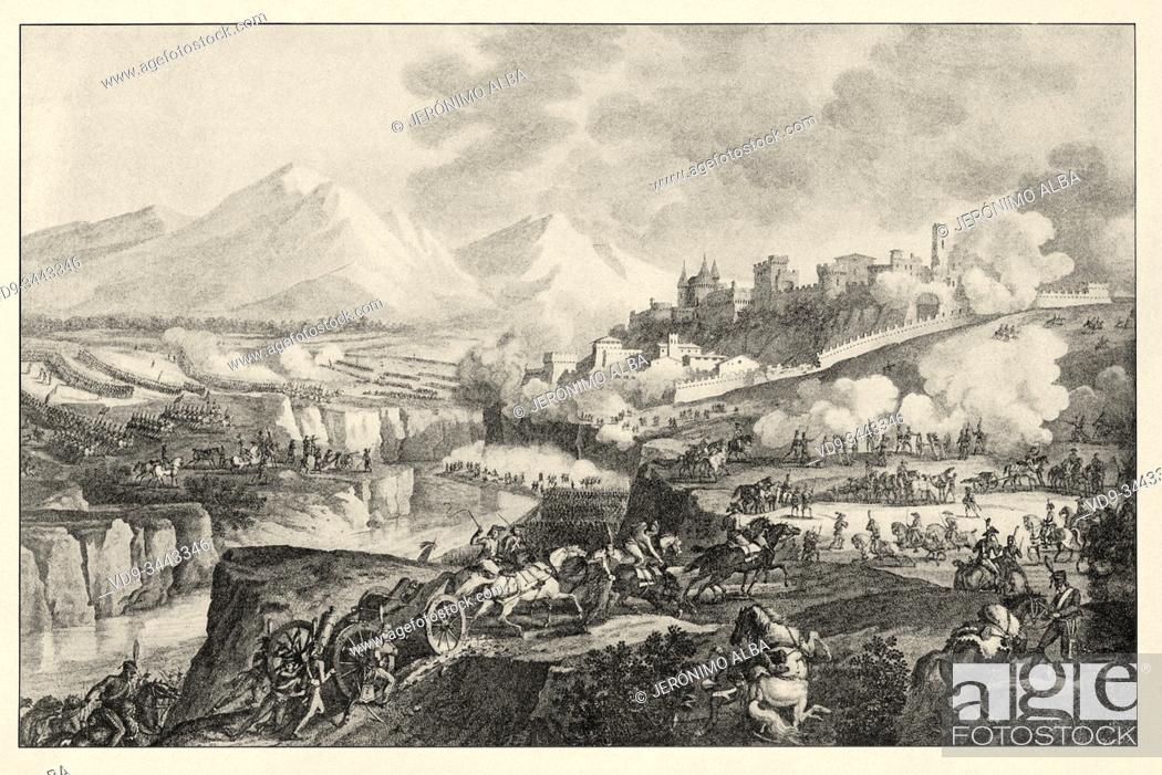 Stock Photo: The Battle of Roveredo, September 3, 1796. History of France, old engraved illustration image from the book Histoire contemporaine par l'image 1872.
