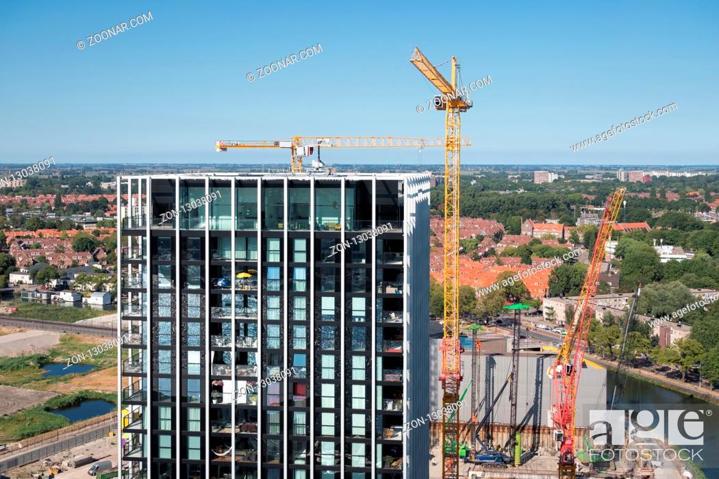Stock Photo: Aerial view construction site new apartment building in Amsterdam, the Netherlands.