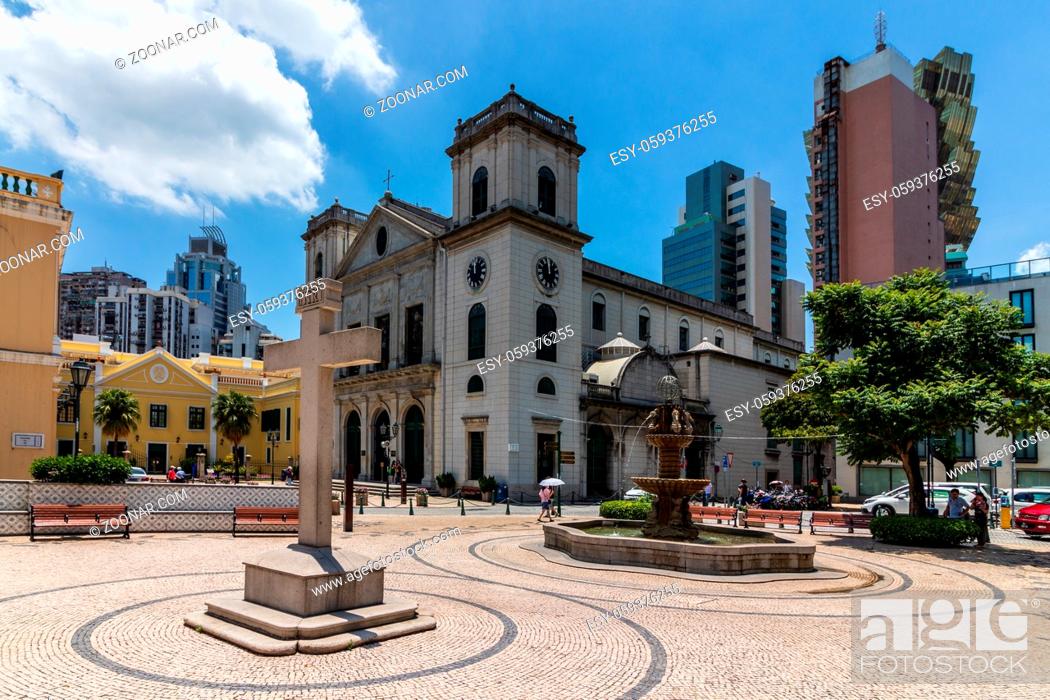 Stock Photo: The Cathedral of Macau (Catedral Igreja da Sé), also known as the Cathedral of the Nativity of Our Lady, is located on Cathedral Square in central Macau.