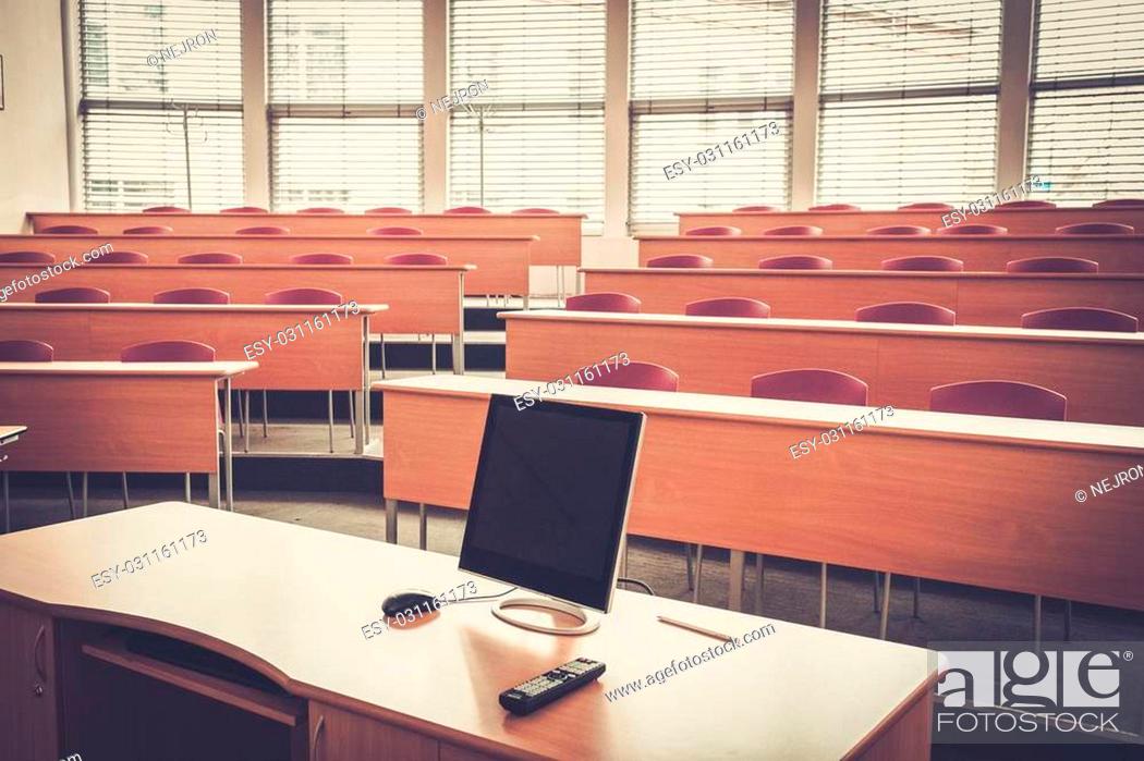 Stock Photo: An empty college lecture hall in university.