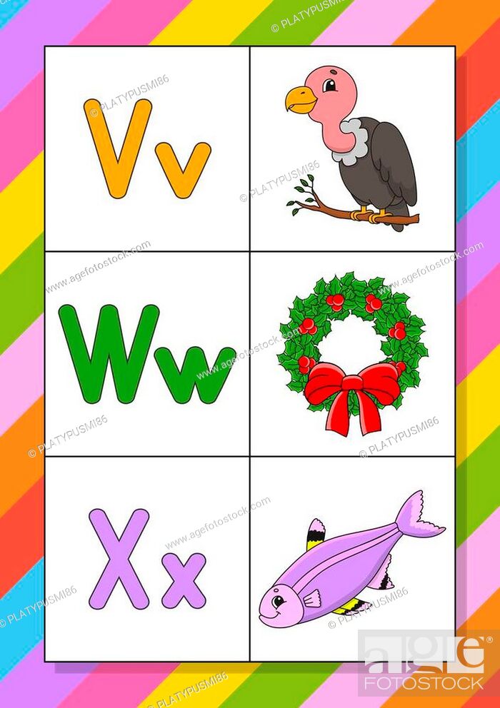 English alphabet with cartoon characters. Flash cards. Vector set, Stock  Vector, Vector And Low Budget Royalty Free Image. Pic. ESY-058504051 |  agefotostock