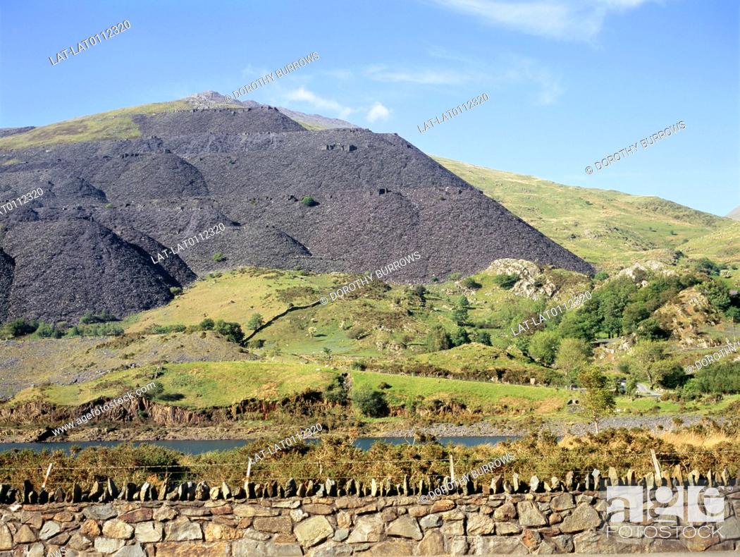 Stock Photo: Slate quarrying in Wales began during roman times. Slate is used as a building material, for roof tiles, but also for flooring, work tops and headstones.