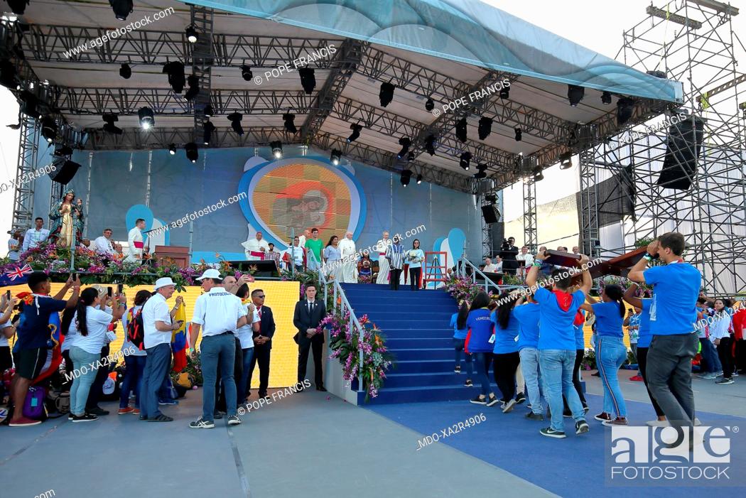 Stock Photo: Opening of World Youth Day presided by Pope Francis at Campo Santa Maria la Antigua - Cinta Costera. Panama, January 24th, 2019.