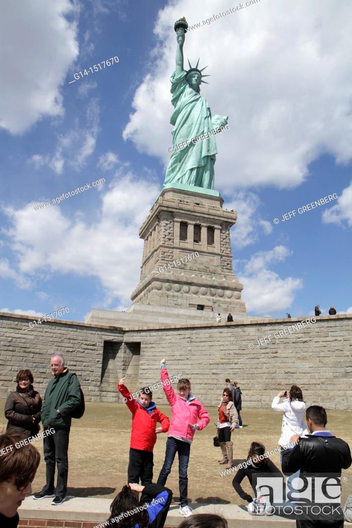 Stock Photo: New York, New York City, NYC, Upper Bay, Statue Cruises, Statue of Liberty National Monument, Liberty Island, freedom, symbol, Bartholdi, sculptor, torch.
