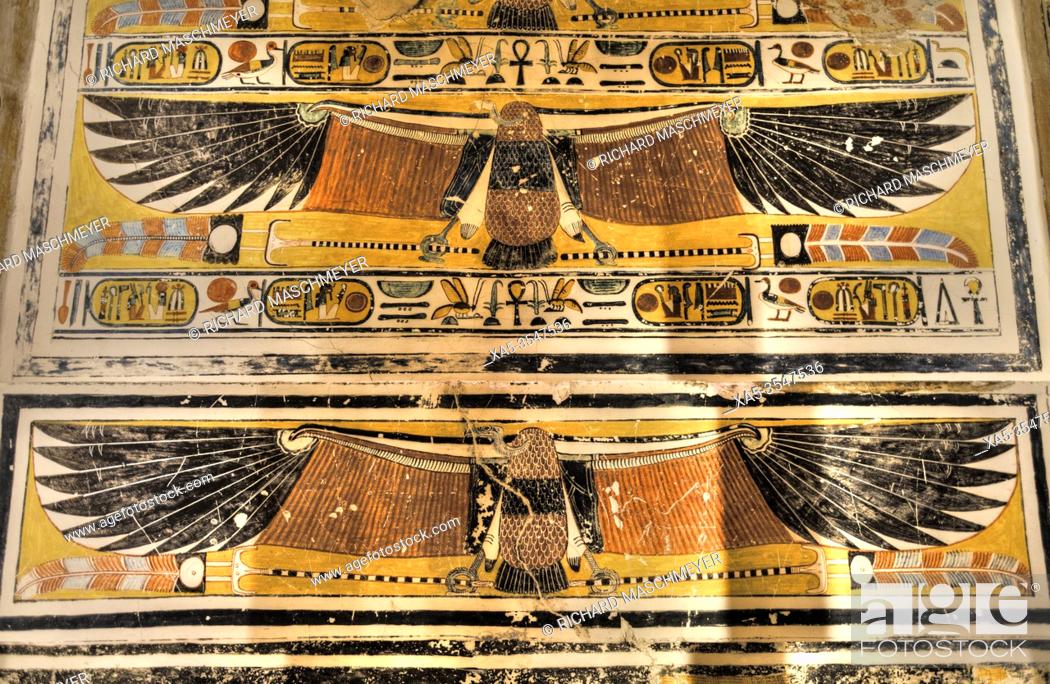 Stock Photo: Mural of Vultures, Ceiling, Tomb of Ramses V & VI, KV9, Valley of the Kings, UNESCO World Heritage Site, Luxor, Egypt.