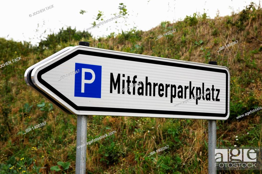 Stock Photo: Sign Mitfahrerparkplatz, tramper parking lot at the A2 motorway, car pooling, near Boenen, North Rhine-Westphalia, Germany, Europe.