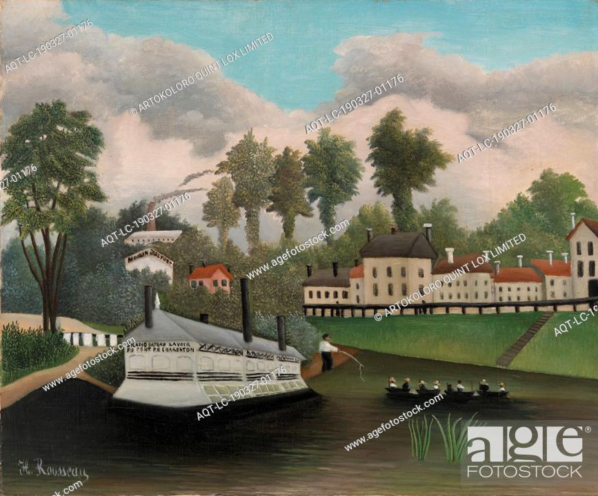 Stock Photo: Henri Rousseau: The Laundry Boat of Pont de Charenton (Le Bateau-lavoir du Pont de Charenton), Henri Rousseau, c. 1895, Oil on canvas.