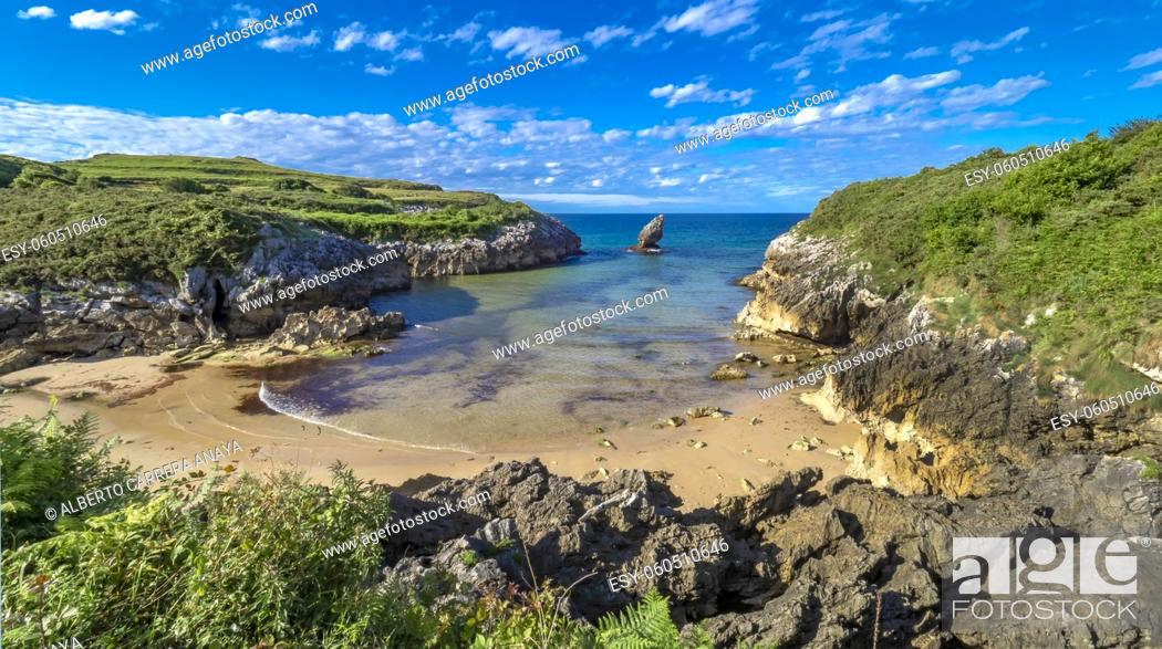 Stock Photo: Beach of Buelna, Coastline and Cliffs, Cantabrian Sea, Buelna, Llanes, Asturias, Spain, Europe.