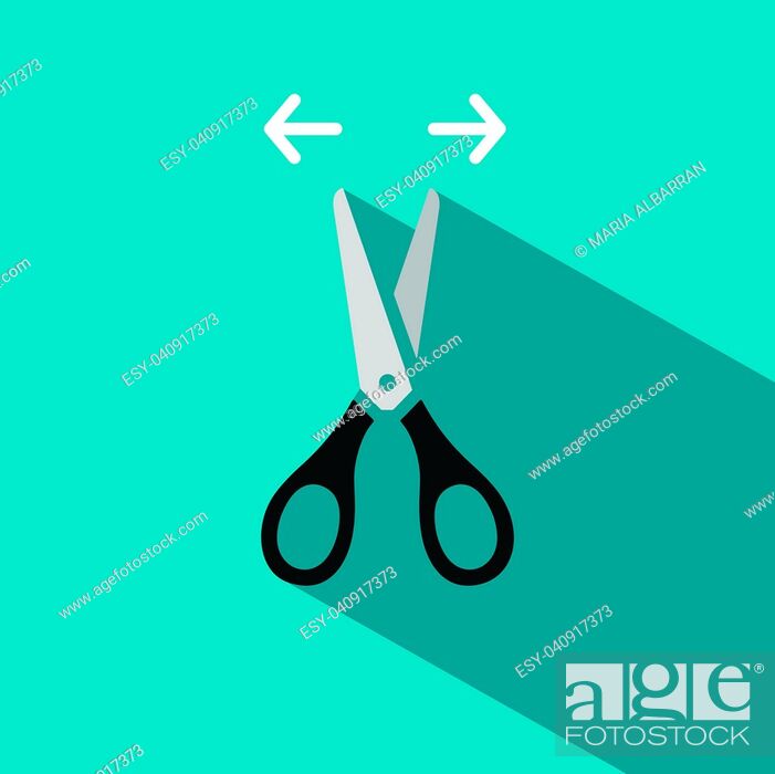 Vector: Scissors opening icon with shadow on blue background.