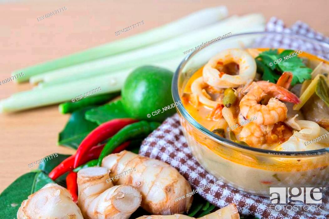 Stock Photo: Tom yum thai spice soup, thai food popular.