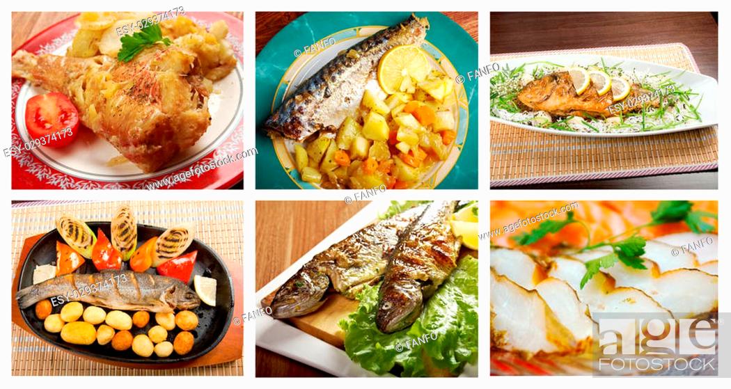Imagen: Food set of different fish collage.