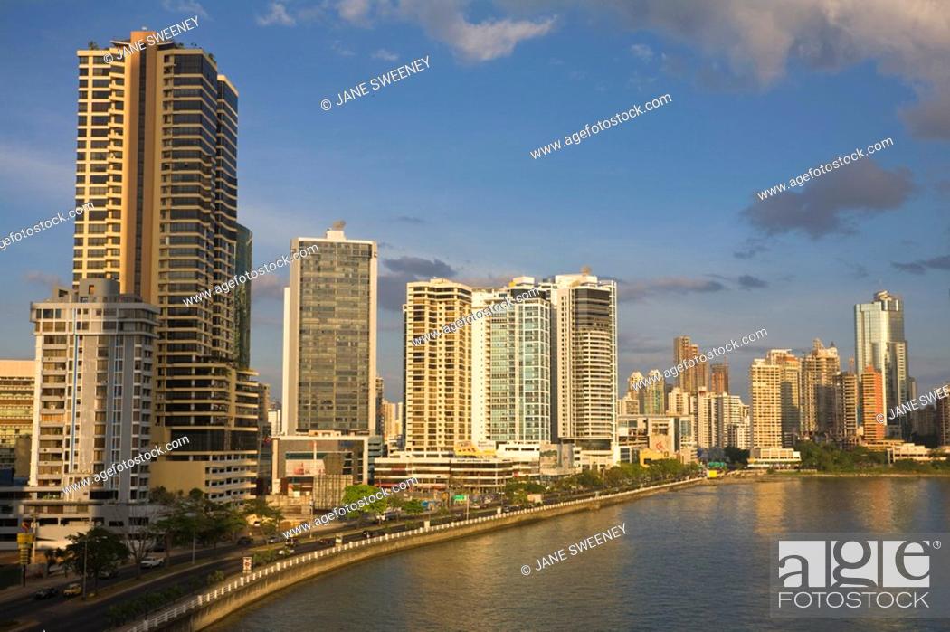 Stock Photo: Panama, Panama City, Avenue Balboa and Punta Paitilla.