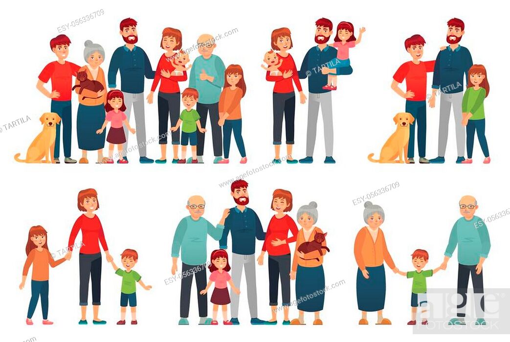 Cartoon family portraits. Happy parents and children portrait, old  grandmother and grandfather, Stock Vector, Vector And Low Budget Royalty  Free Image. Pic. ESY-056336709 | agefotostock