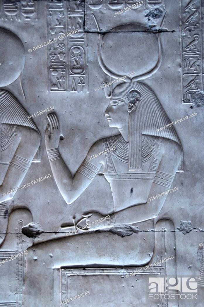 Stock Photo: Abydos, Egypt, the mortuary temple of pharaoh Seti I, Menmaatra, (XIX° dyn. 1321-1186 B.C.) - The goddess Hathor.