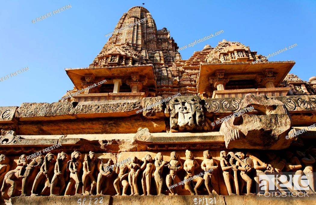 sculptures panel, Lakshmana temple, Khajuraho, Madhya Pradesh, India, Asia, Stock Photo, Picture And Rights Managed Image. Pic. DPA-SSK-268058 | agefotostock
