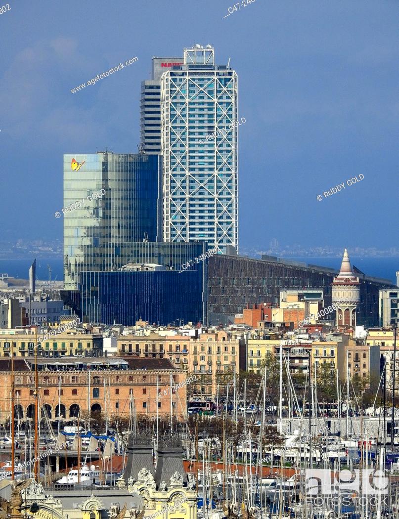 Stock Photo: Palau de Mar, Gas Natural Building, Hotel Arts and Torre Mapfre. Barcelona, Catalonia, Spain.
