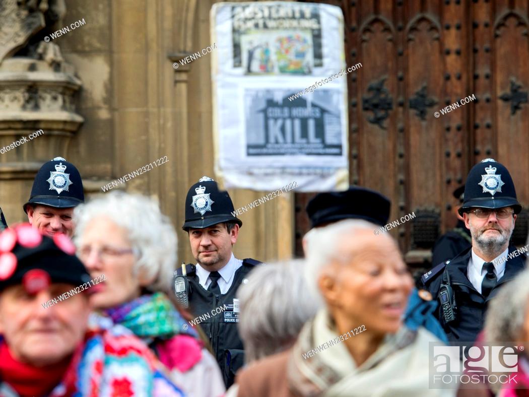 Stock Photo: As the Chancellor, George Osborne delivered his Autumn Statement in Parliament, a group of Fuel Poverty protesters were ejected from the building and held a.