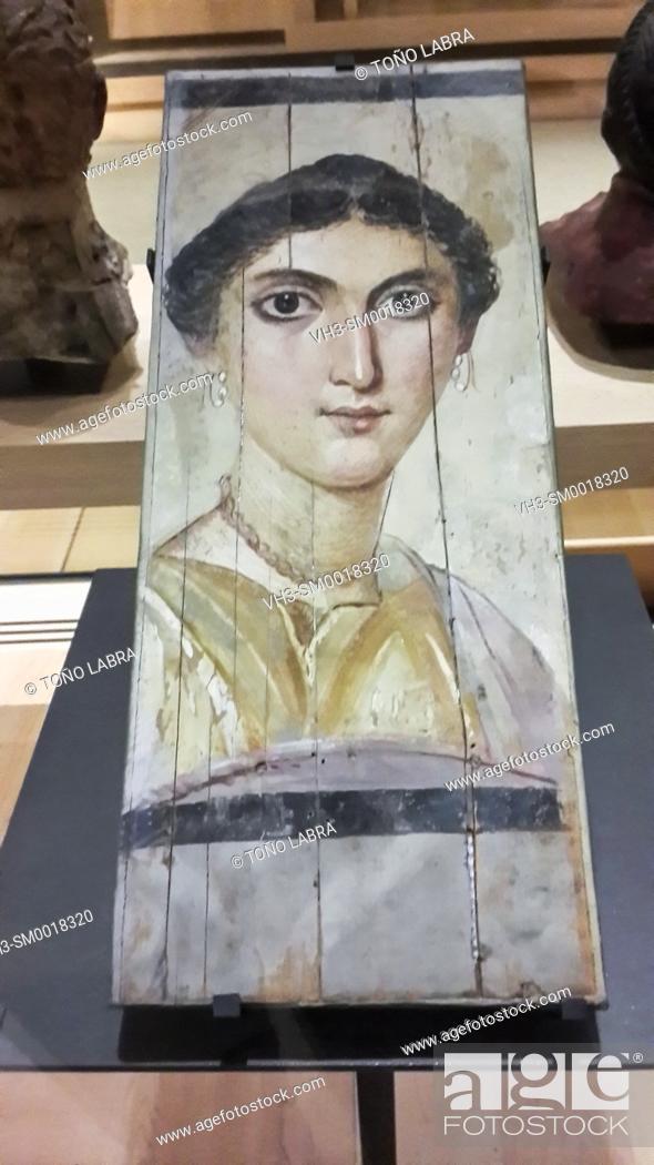Stock Photo: Fayum portrait. Egyptian Ptolemaic collection. Louvre Museum. Paris. France.