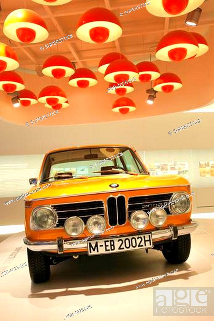 Stock Photo: BMW 2002 TI on display in a museum, BMW Museum, Munich, Bavaria, Germany.