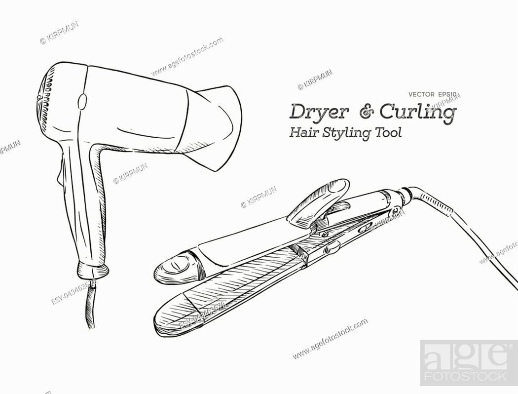 Hair stylers, dryer and curking hair tool. hand draw sketch vector, Stock  Vector, Vector And Low Budget Royalty Free Image. Pic. ESY-043463678 |  agefotostock