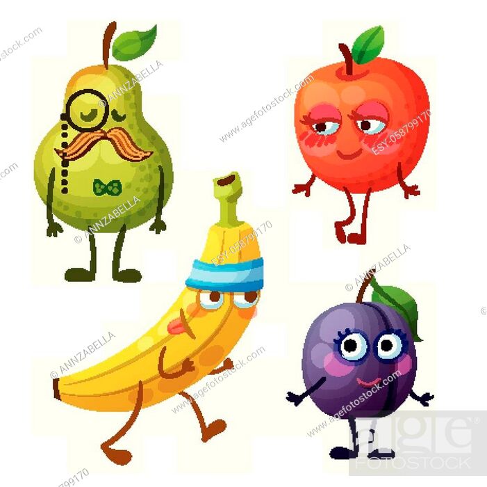 Funny fruit characters isolated on white background. Cheerful food emoji,  Stock Vector, Vector And Low Budget Royalty Free Image. Pic. ESY-058799170  | agefotostock