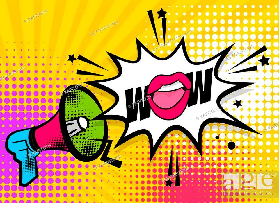 WOW pop art megaphone pink woman sexy lips, star. Comics book balloon,  Stock Vector, Vector And Low Budget Royalty Free Image. Pic. ESY-040915298  | agefotostock