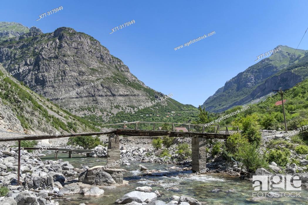 Stock Photo: A bridge across the the Cem River at Dobrinje on the SH 20 road The most northerly road in Albania, just below the border with Montinegro. Albania.