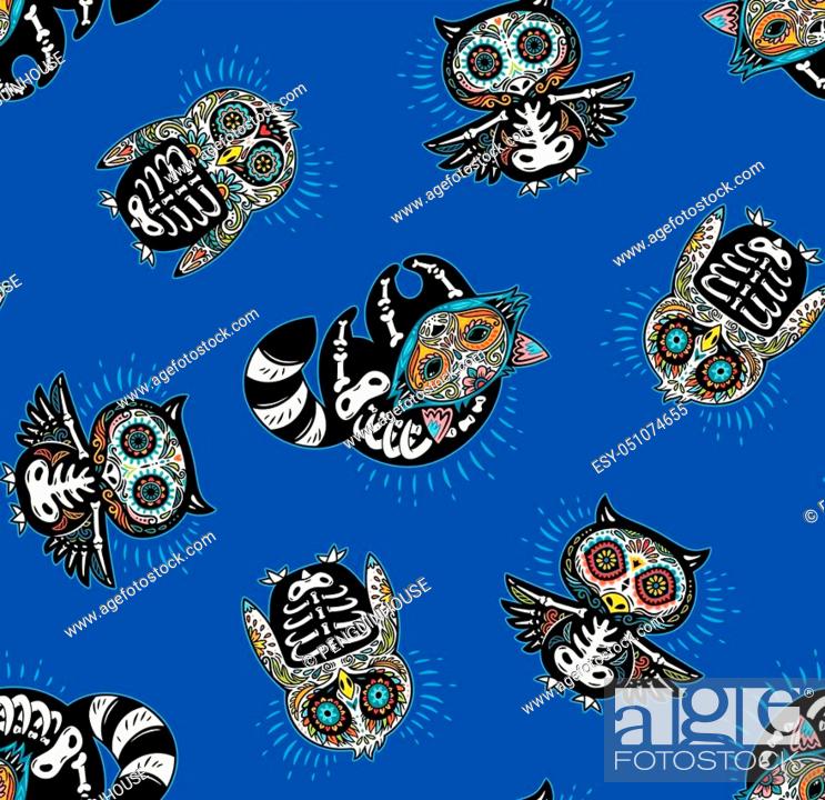 Day of The Dead colorful sugar skull of owl, penguin and raccoon, Stock  Vector, Vector And Low Budget Royalty Free Image. Pic. ESY-051074655 |  agefotostock