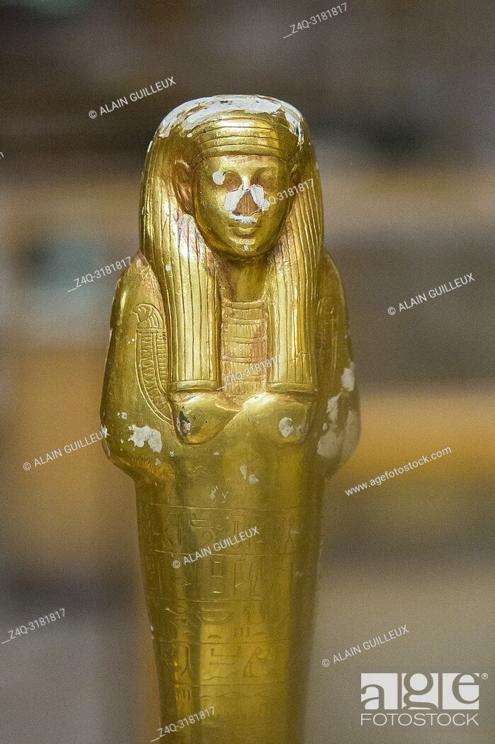 Stock Photo: Egypt, Cairo, Egyptian Museum, from the tomb of Yuya and Thuya in Luxor : Ushebti, in wood covered with gold foils.