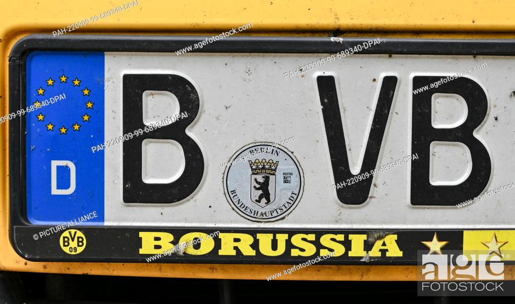 Stock Photo: 06 September 2022, Brandenburg, Quappendorf: Kristina Walter's license plate bears the letters of her favorite soccer club, BVB.