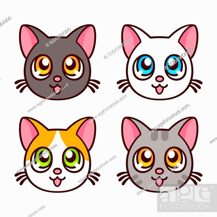 Cute anime cat faces, funny kawaii kitty set. Vector illustration, Stock  Vector, Vector And Low Budget Royalty Free Image. Pic. ESY-053717953 |  agefotostock