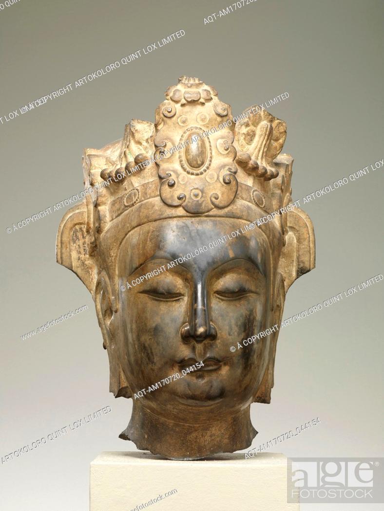 Stock Photo: åŒ—é½Š å—éŸ¿å ‚å±±çŸ³çªŸ å½©ç¹ªçŸ³é›•è©è–©é ­åƒï¼ˆçŸ³ç°å²©ï¼‰, Head of an Attendant Bodhisattva, Northern Qi dynasty (550â€“577), ca.