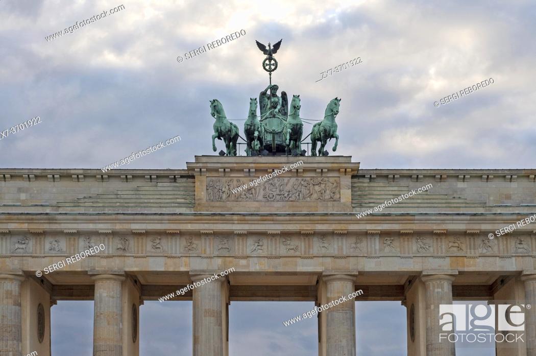 Stock Photo: The Brandenburg Gate is an 18th-century neoclassical landmark monument situated to the west of Pariser Platz in the western part of Berlin.