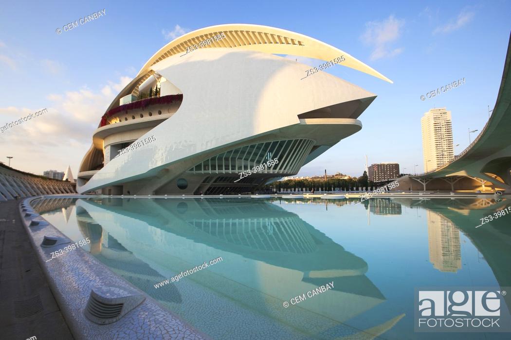 Stock Photo: View to the the Palau de les Arts, City of Arts and Sciences, Valencia, Spain, Europe.
