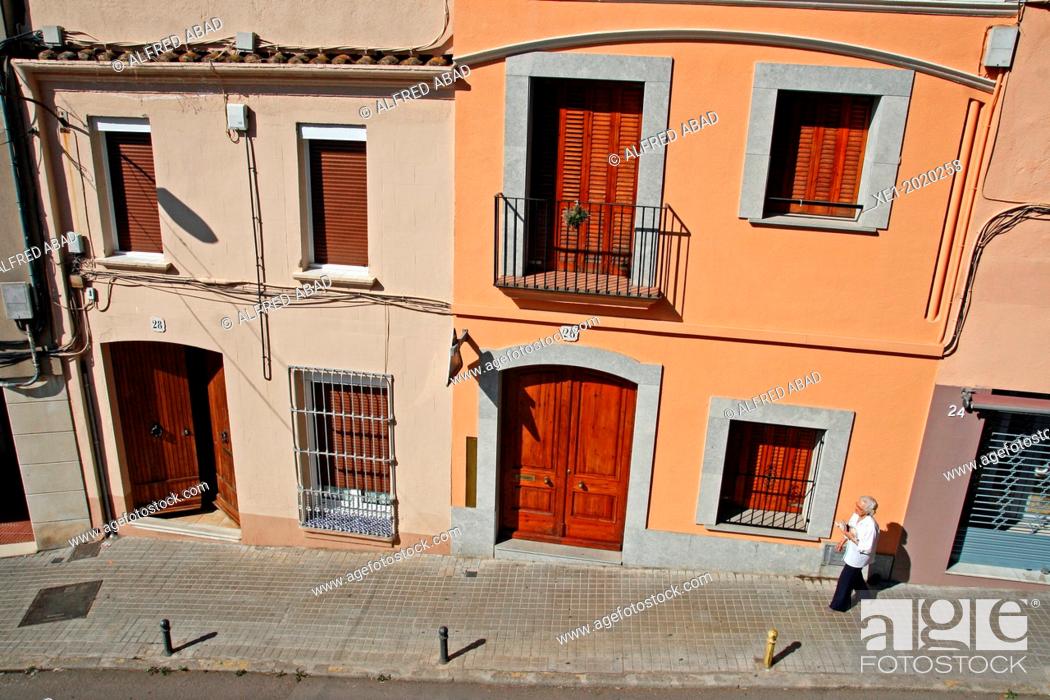 Stock Photo: Sidewalk, houses, Vilassar de Dalt, Catalonia, Spain.
