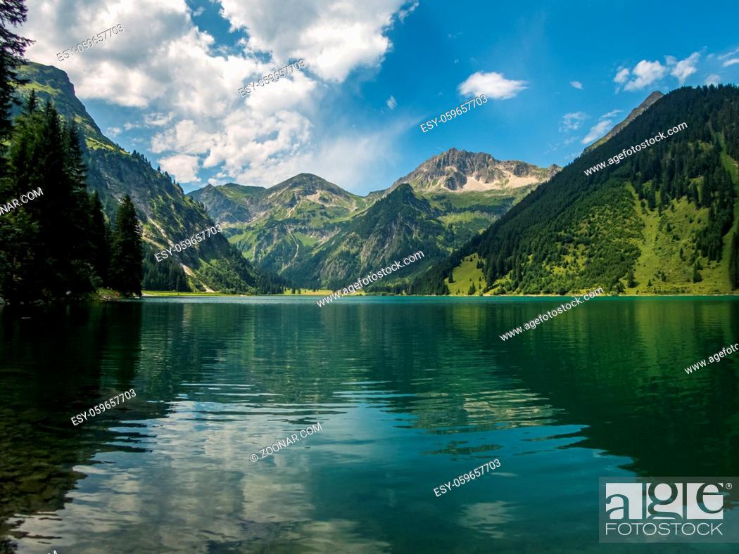 Stock Photo: Wonderful hike around the Vilsalpsee with a waterfall.