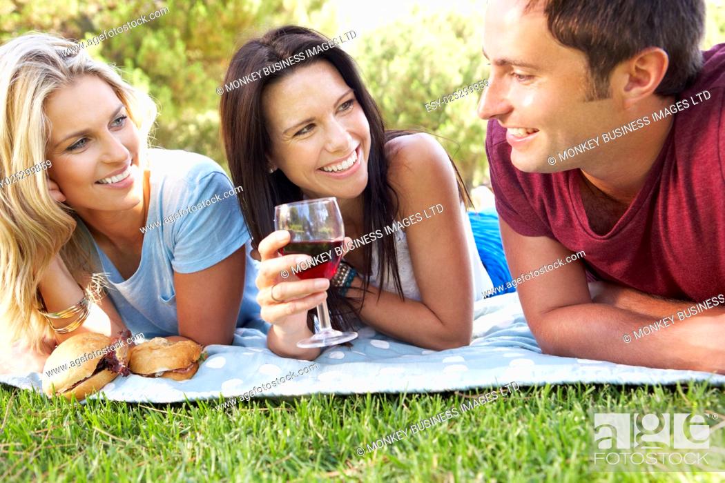 Stock Photo: Group Of Friends Enjoying Picnic Together.
