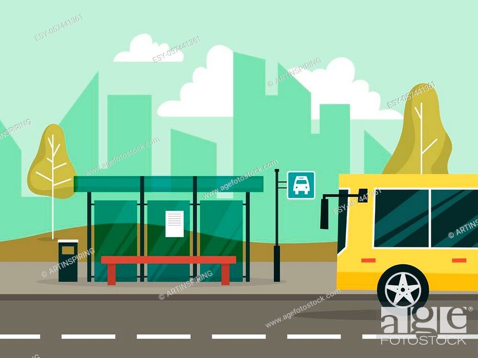 Bus stop in the city. Idea of transportation. City view on summer, Stock  Vector, Vector And Low Budget Royalty Free Image. Pic. ESY-057441361 |  agefotostock